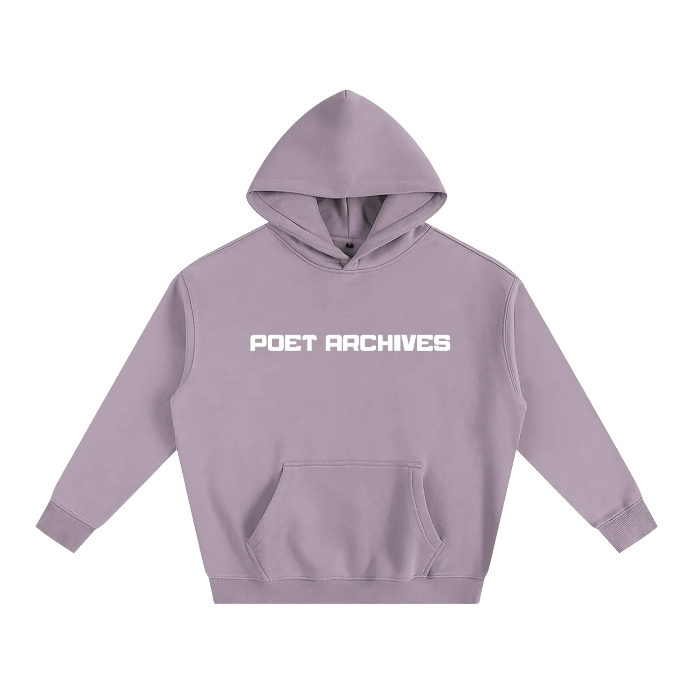 Purple hoodie with 'POET ARCHIVES' text on a white background