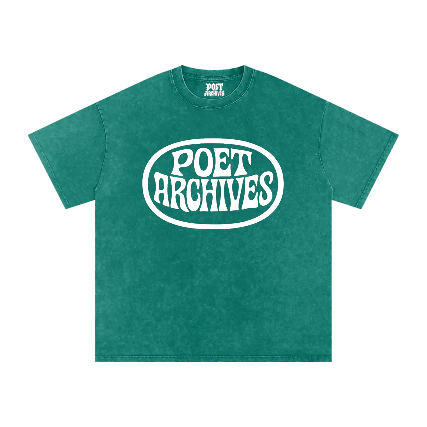 Green t-shirt with 'POET ARCHIVES' logo on a white background