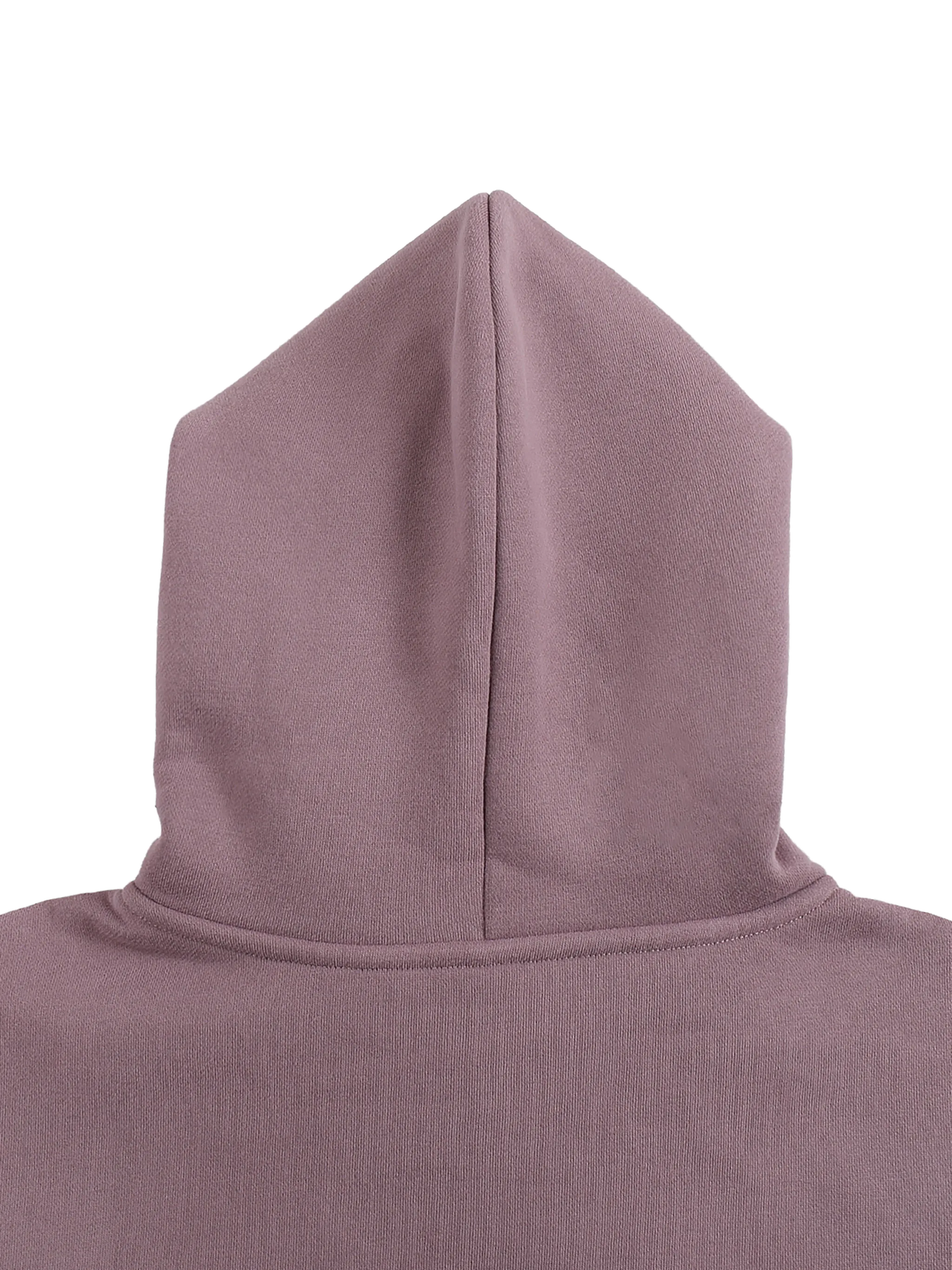 Close-up of a hooded garment in a neutral color on a white background