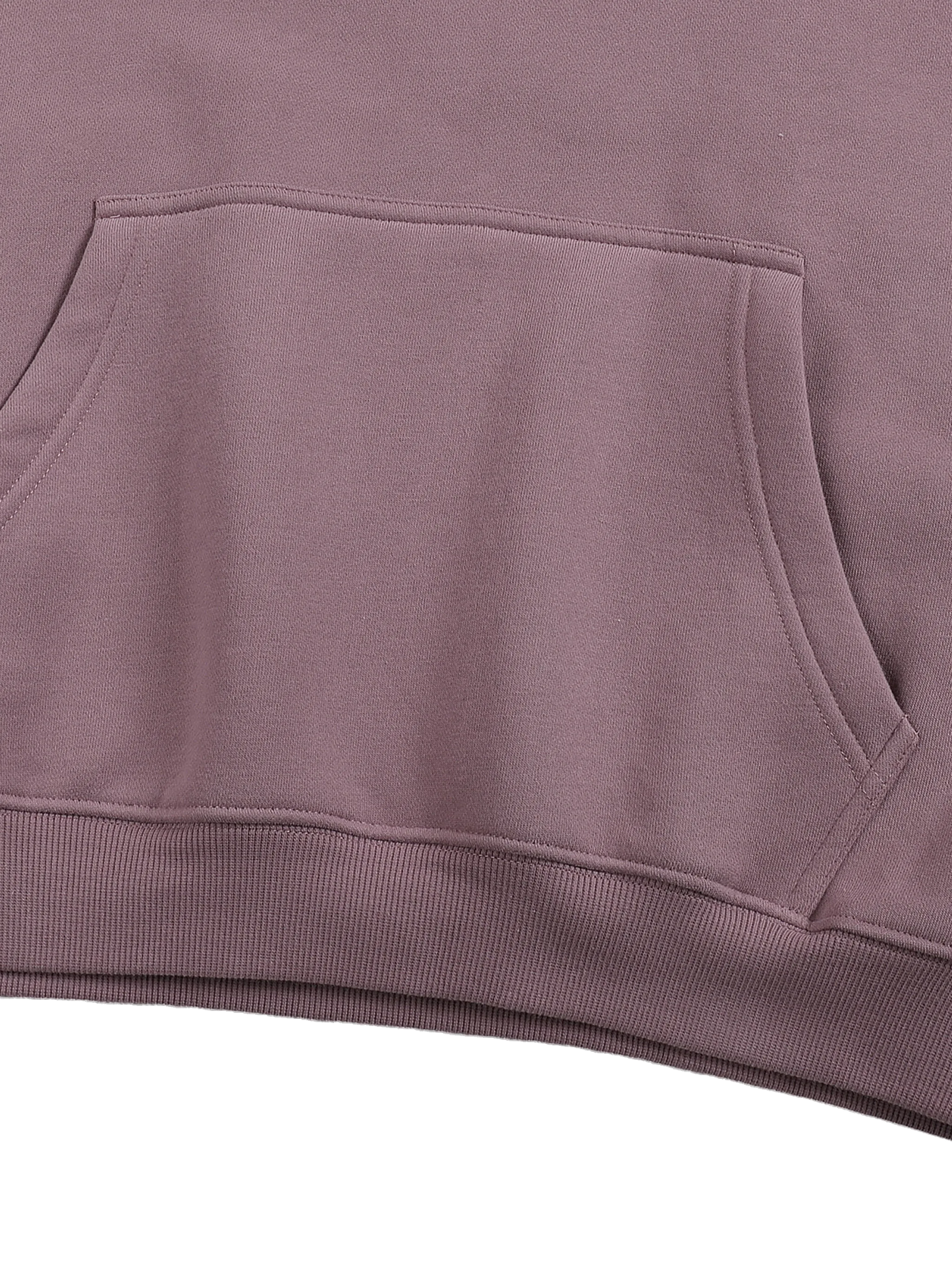 Close-up of a purple hoodie pocket on a white background