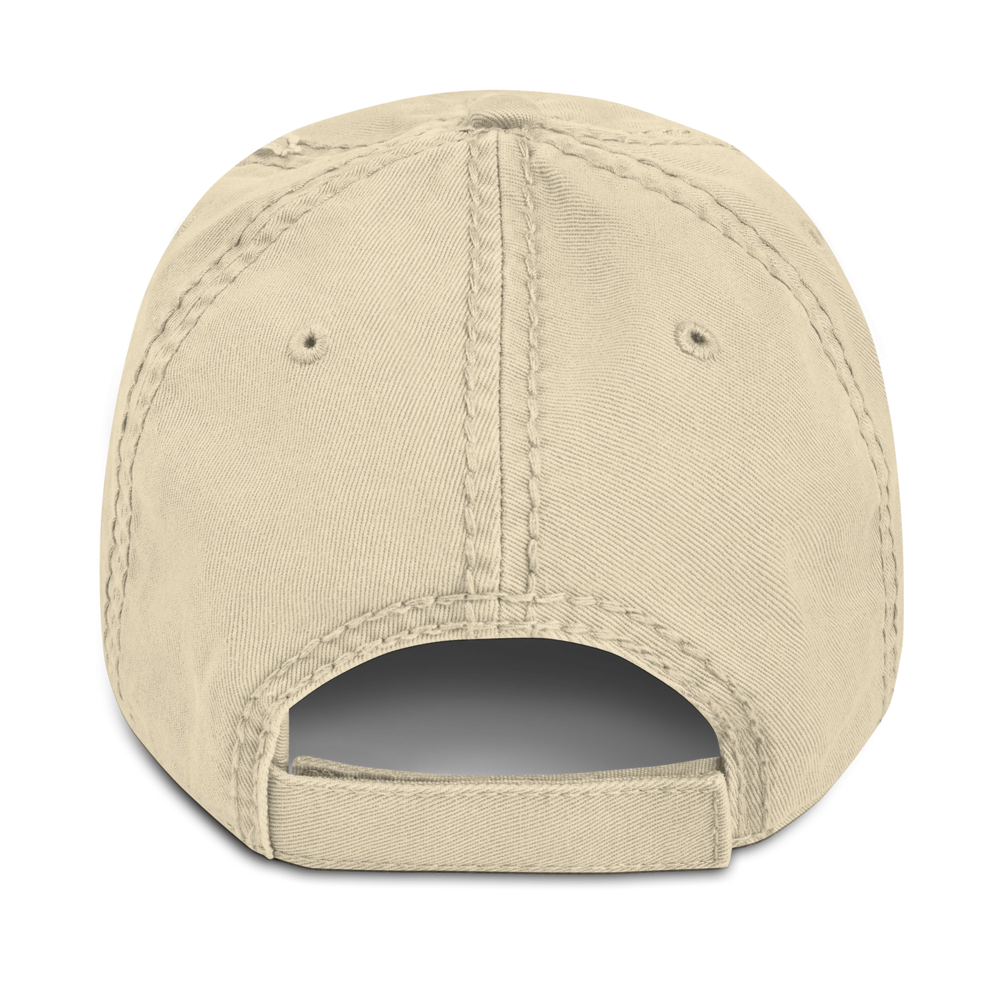 A beige cotton baseball cap with a front pouch and back strap