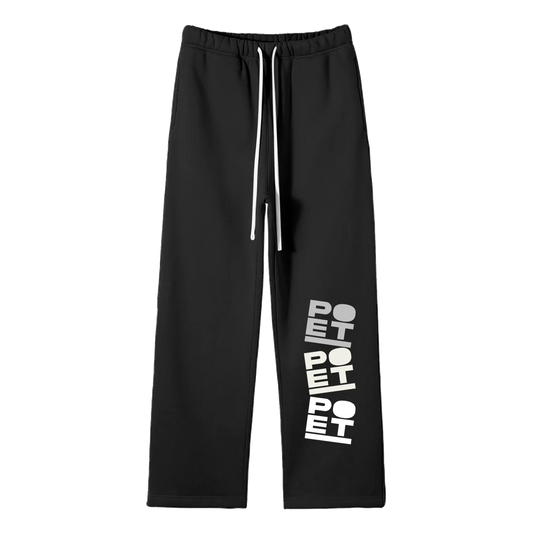 Black pants with 'POET' text on a white background