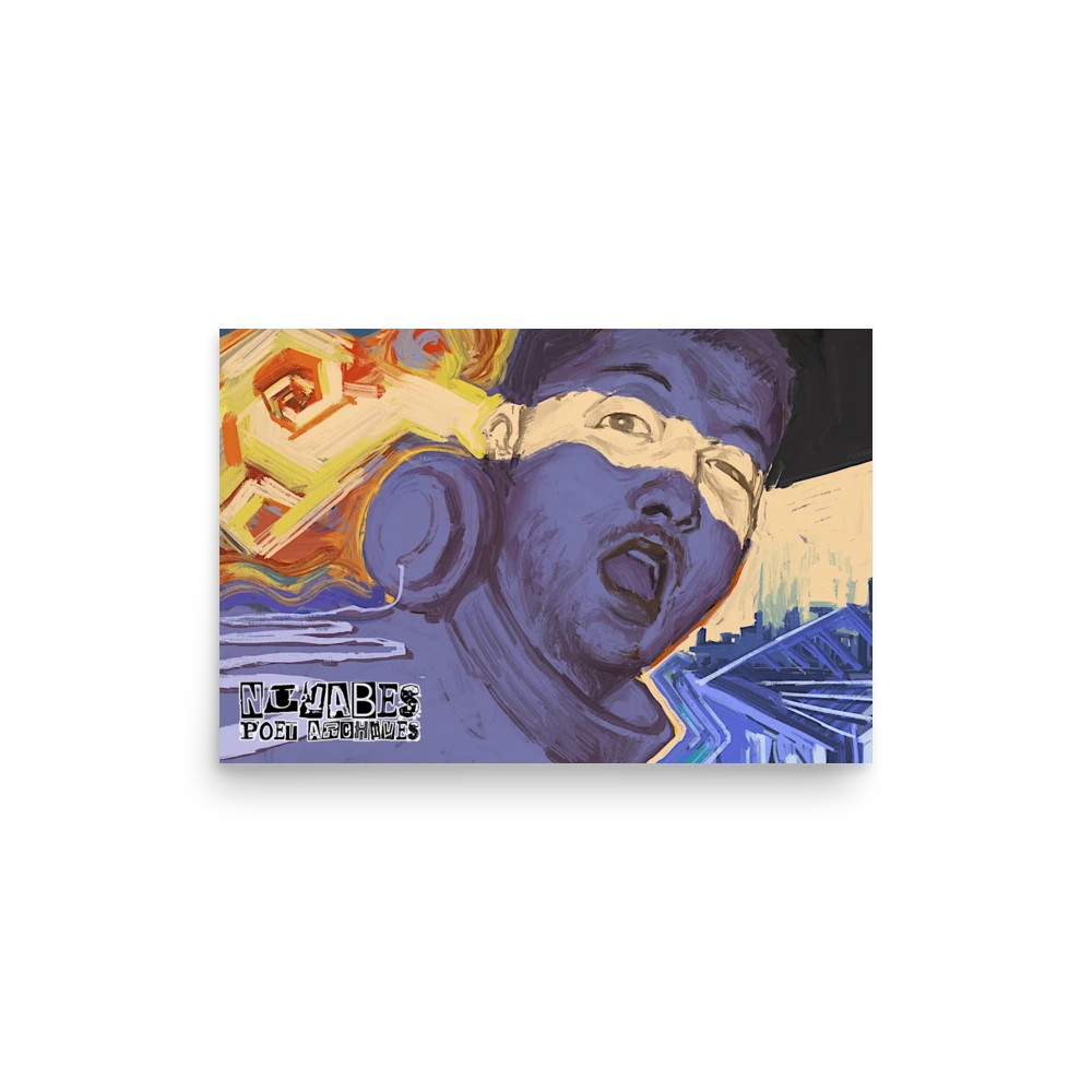 Nujabes Poster in the 12×18 inch size, featuring a vivid illustrated portrait of the producer, from Poet Archives