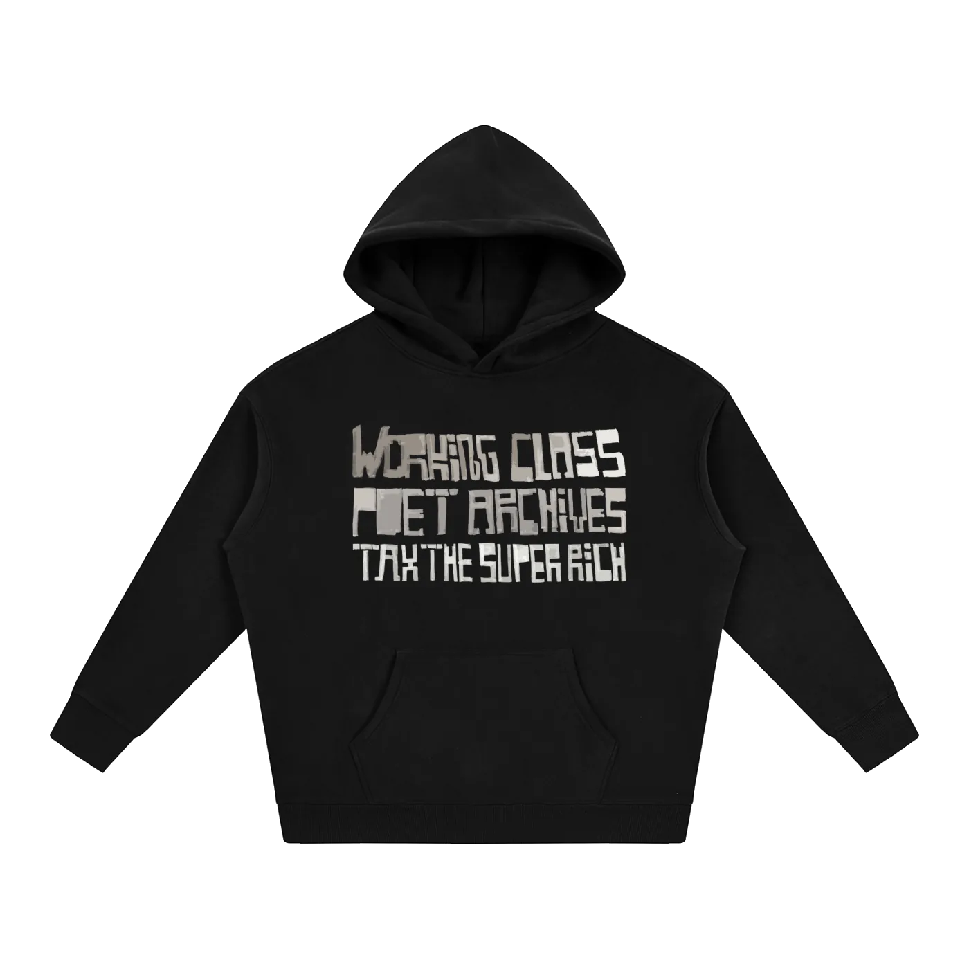 Black hoodie with a logo on the chest against a white background