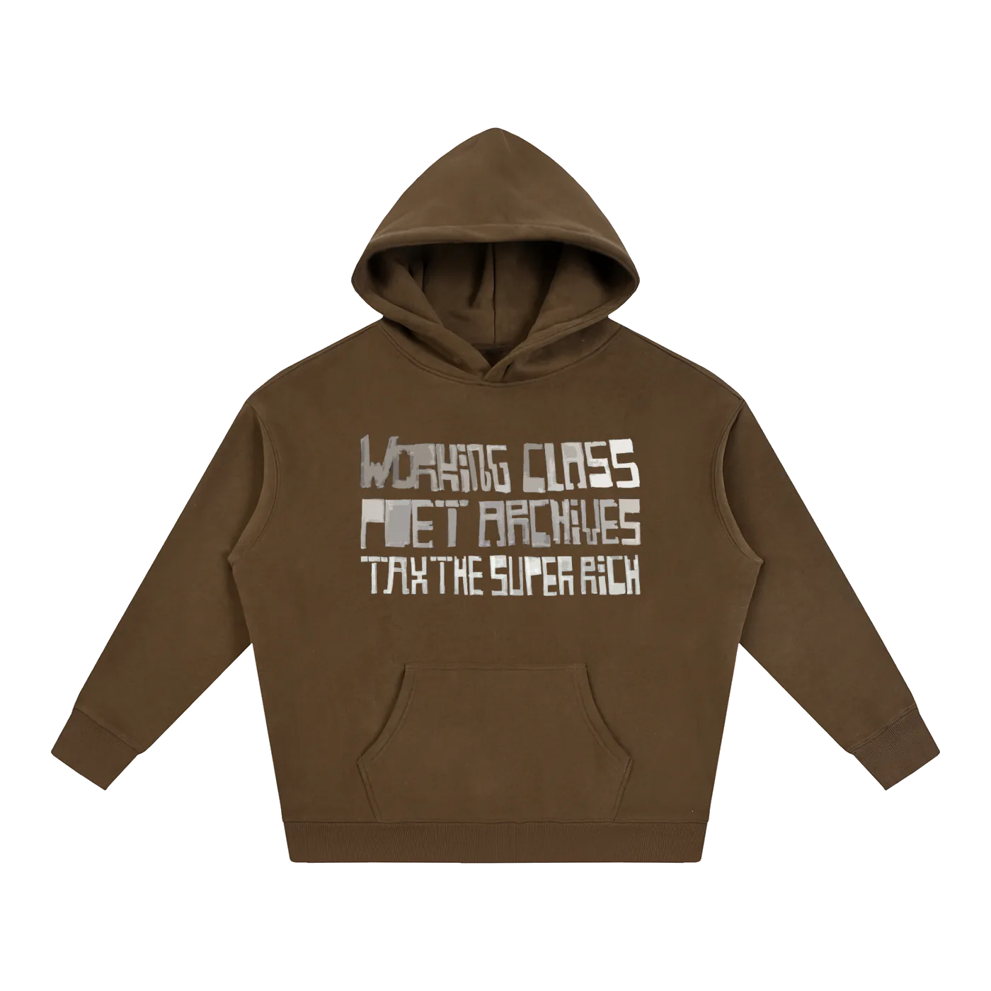Brown hoodie with text on a white background