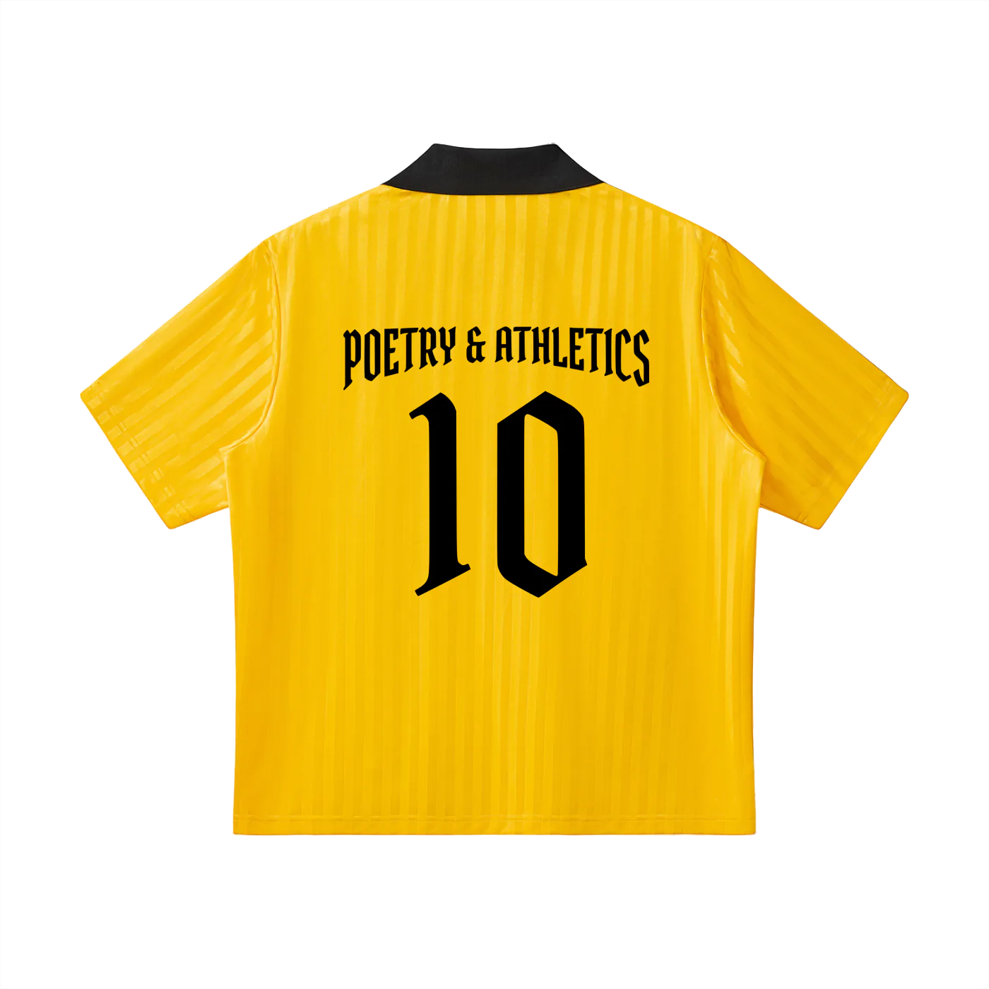 Yellow sports jersey with 'Poetry & Athletics' and number 10 on a white background