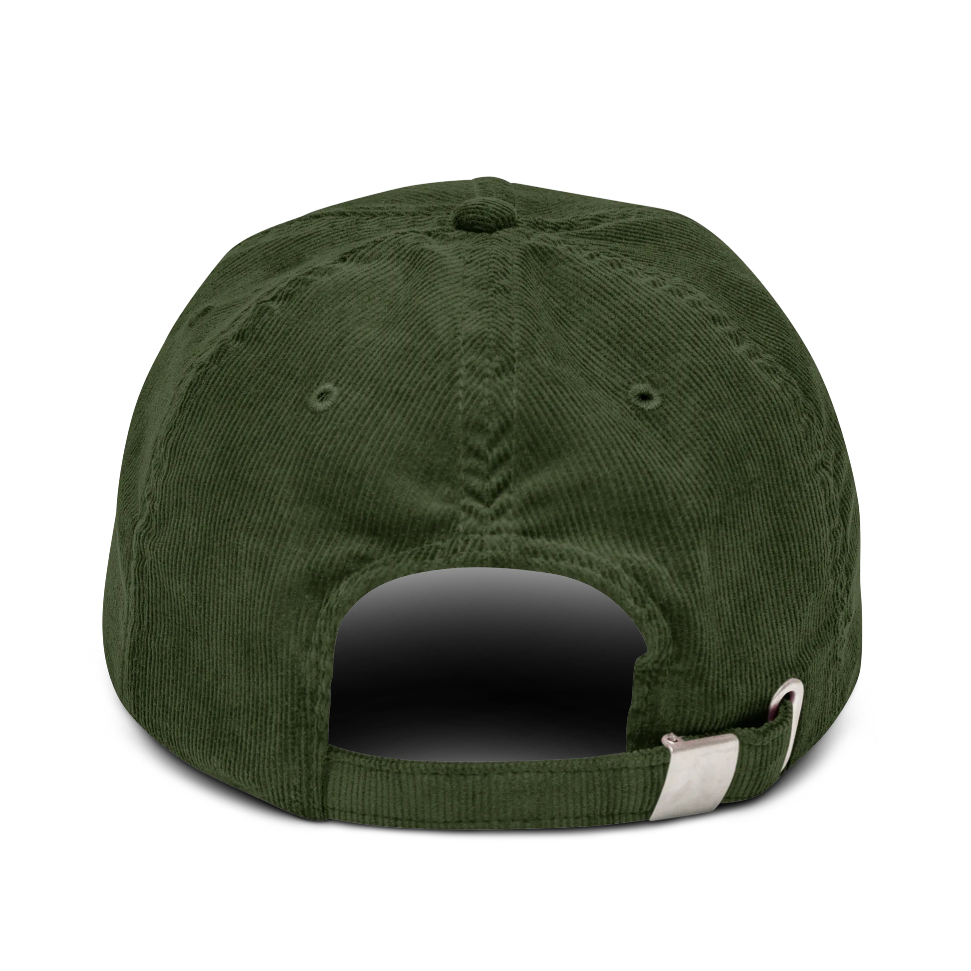 Green corduroy cap on a white background