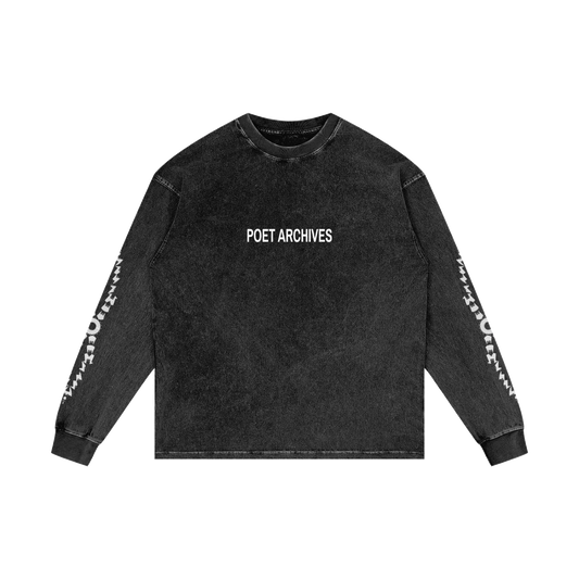 Fractal Acid Wash Long Sleeve — Oversized Black Drop-Shoulder Tee

