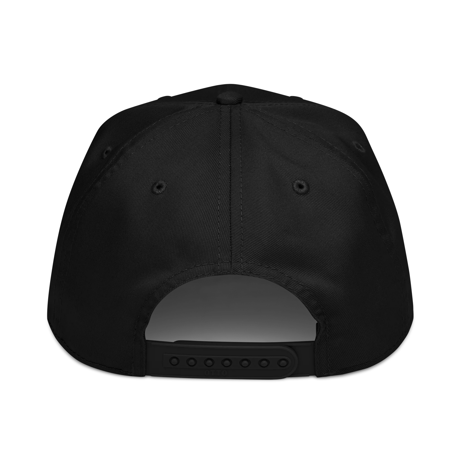 Black cap with a reflective patch on a white background