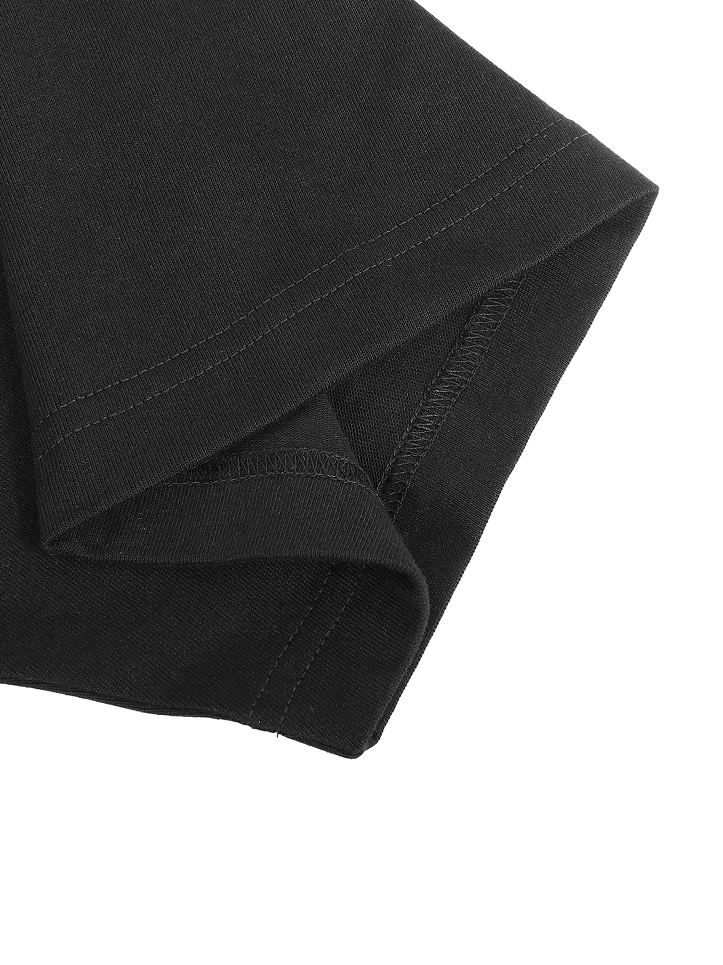 Close-up of a black fabric with visible stitching on a white background