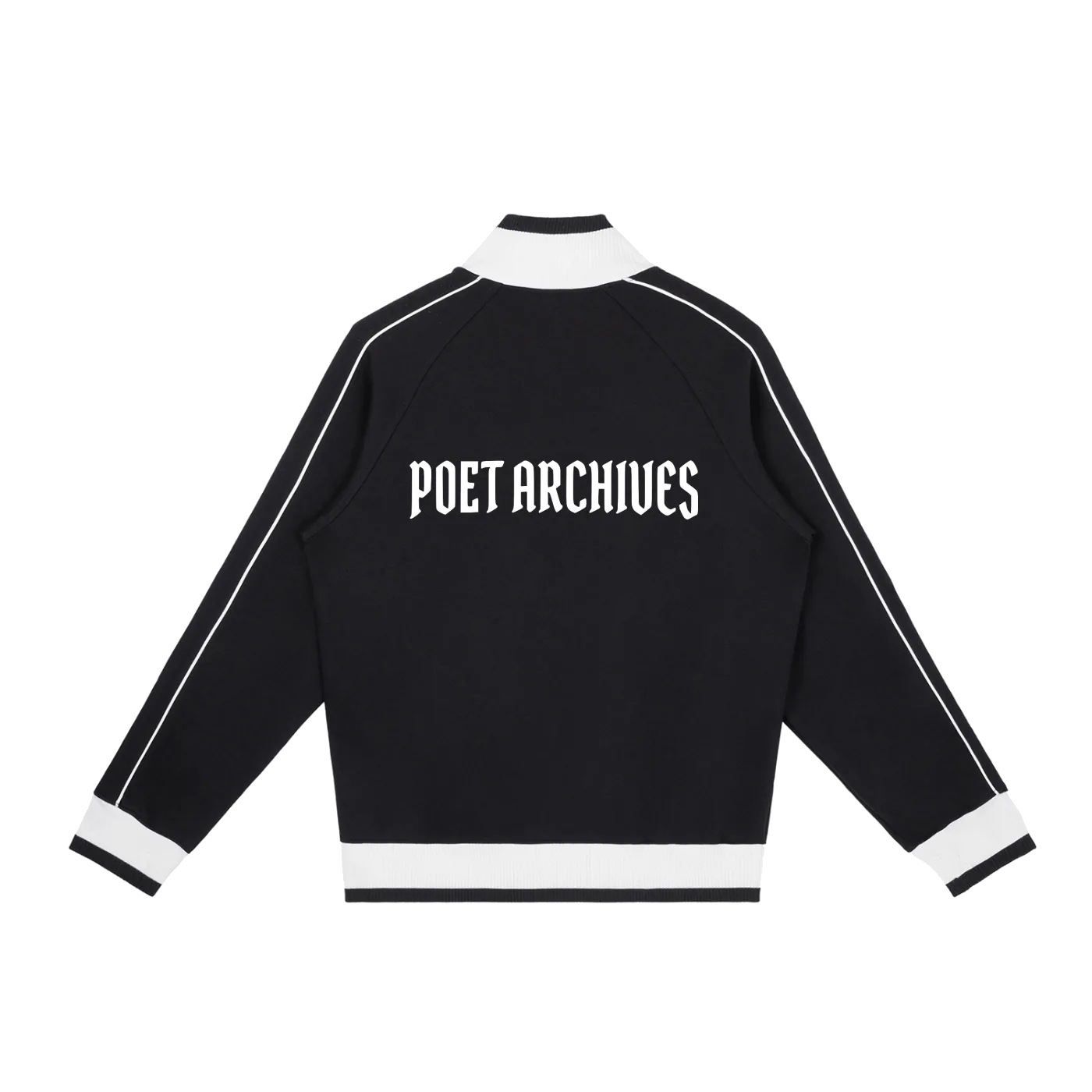 Black jacket with 'POET ARCHIVES' text on the back against a white background