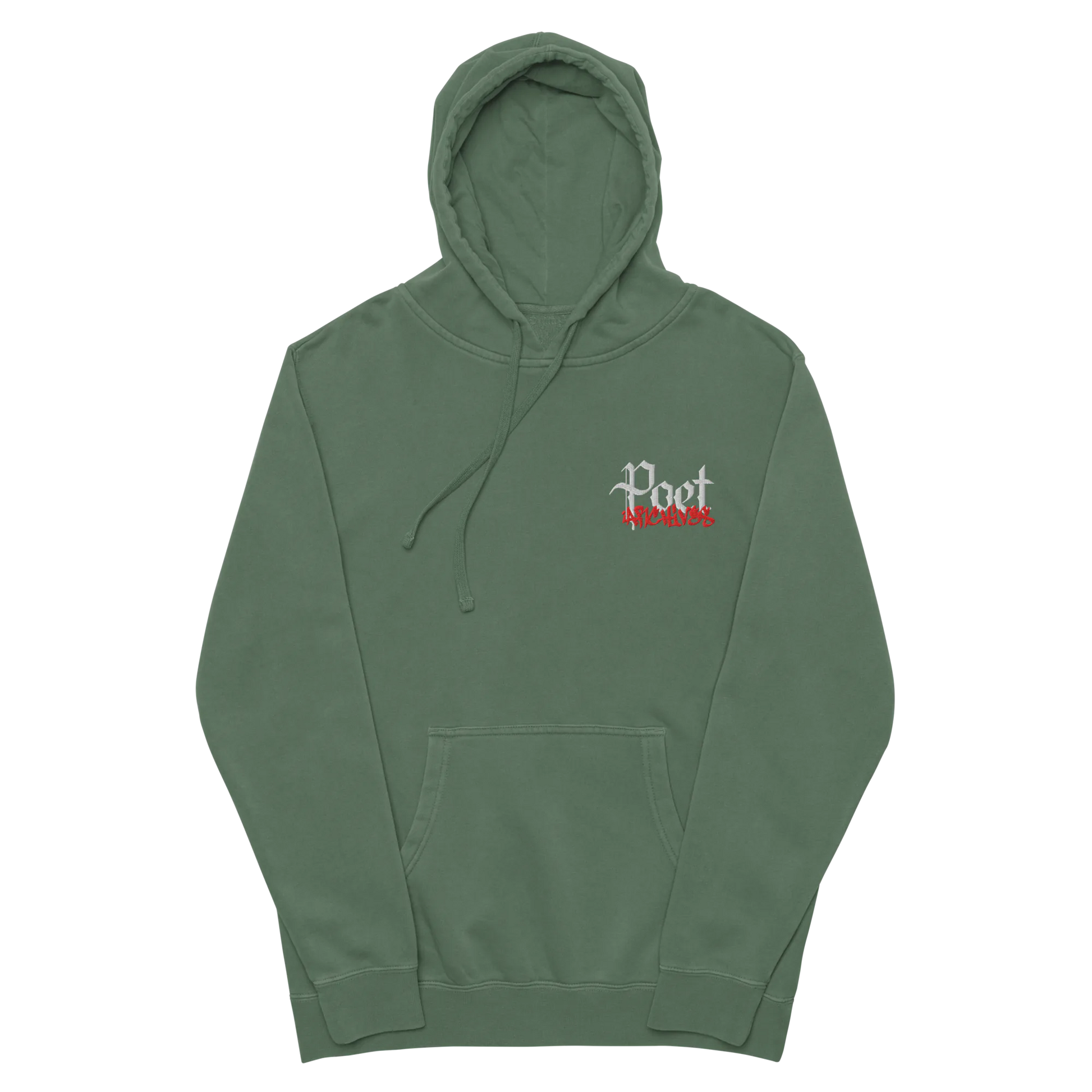 Green hoodie with 'Poet' logo on a white background