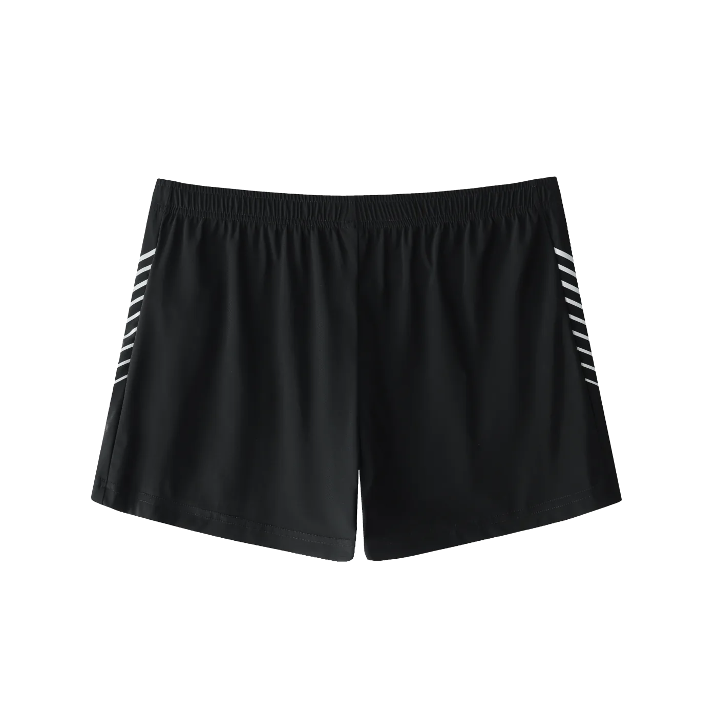 Black shorts with white stripes on a white background