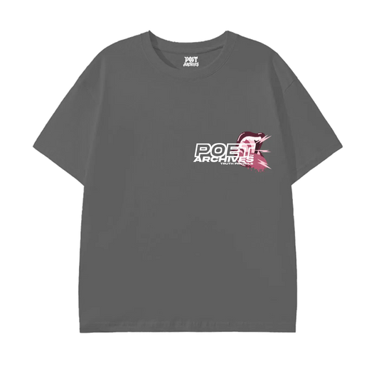 Gray t-shirt with 'POET ARCHIVES' logo on a white background