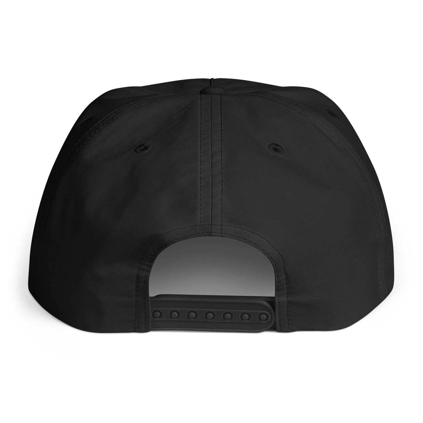 Black cap with a flat brim on a white background