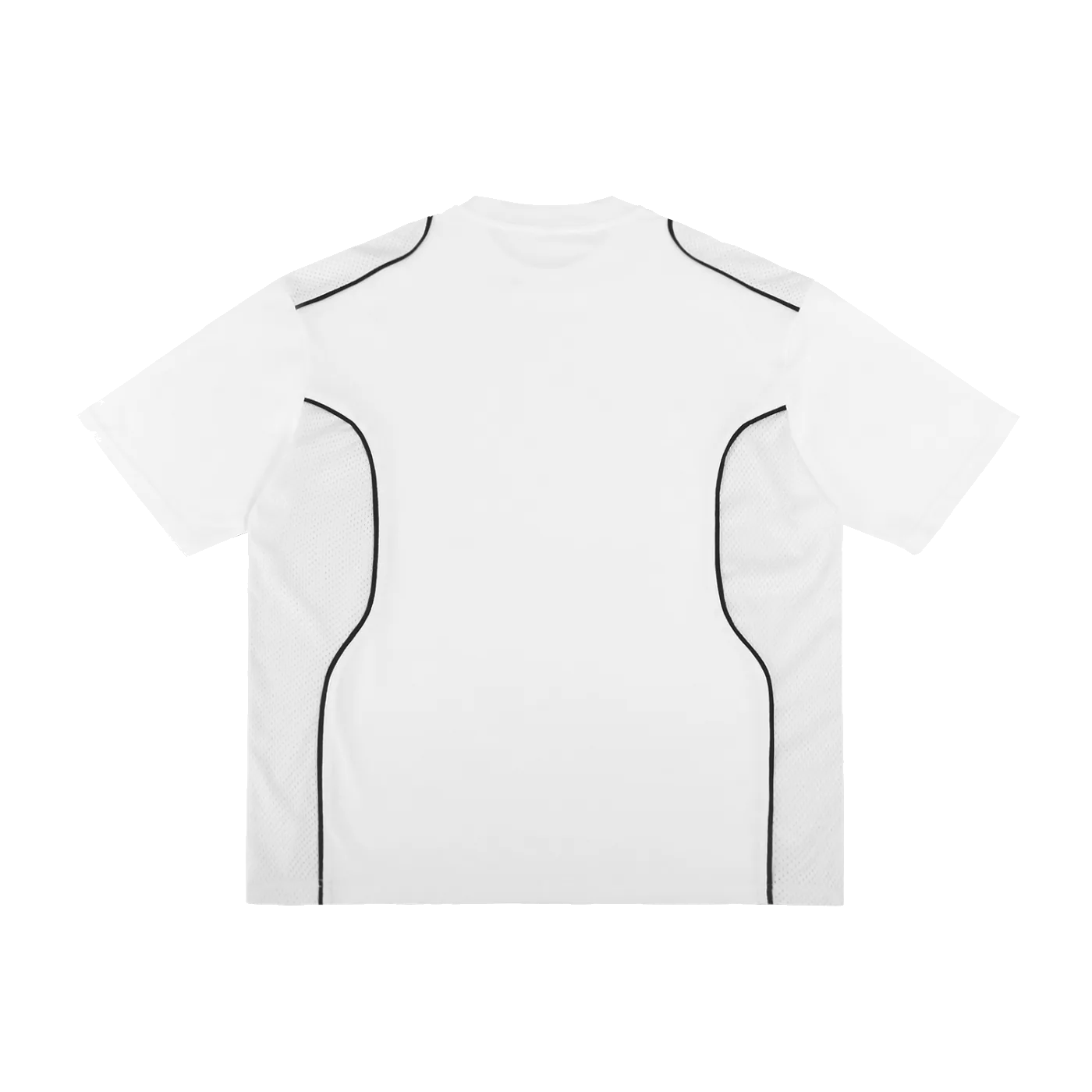 White t-shirt with black outlines on a white background