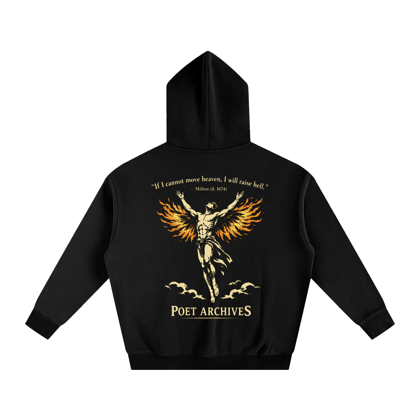 Black hoodie with angel graphic and 'Poet Archives' text on a white background