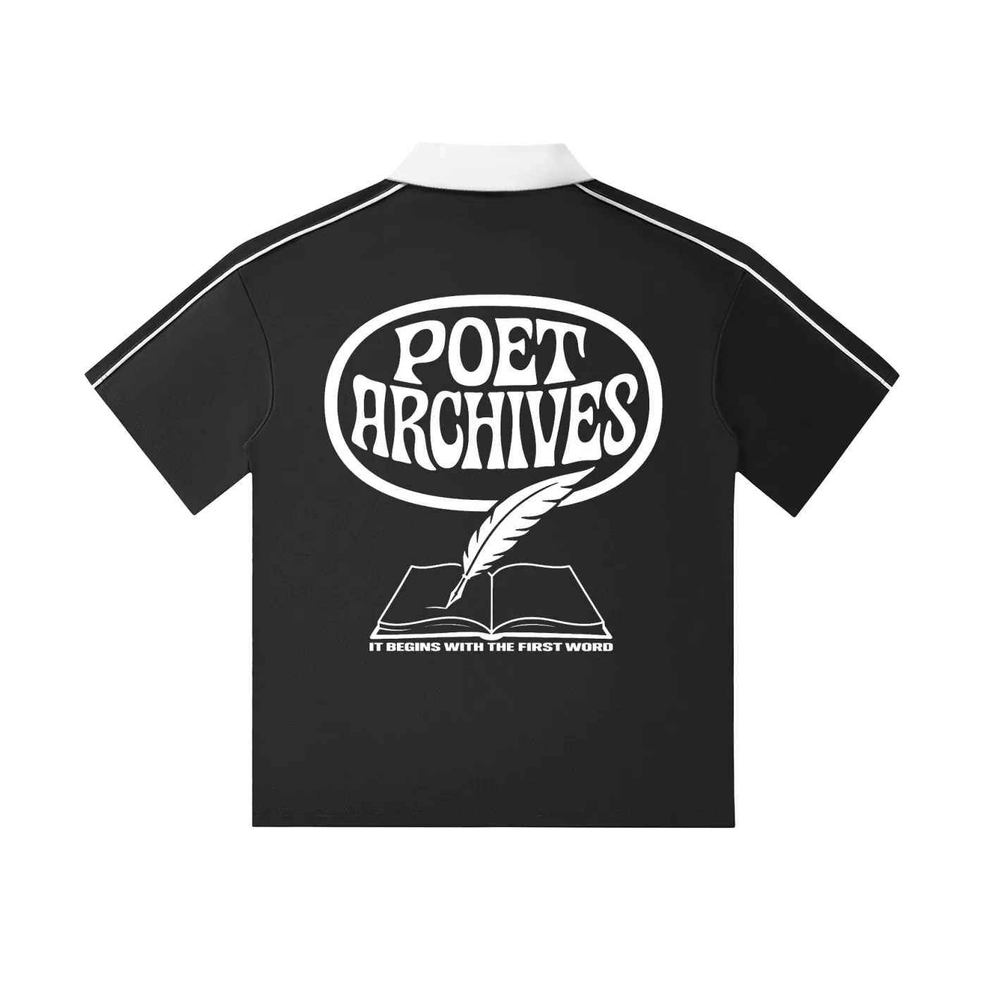 Black t-shirt with 'Poet Archives' logo on a white background