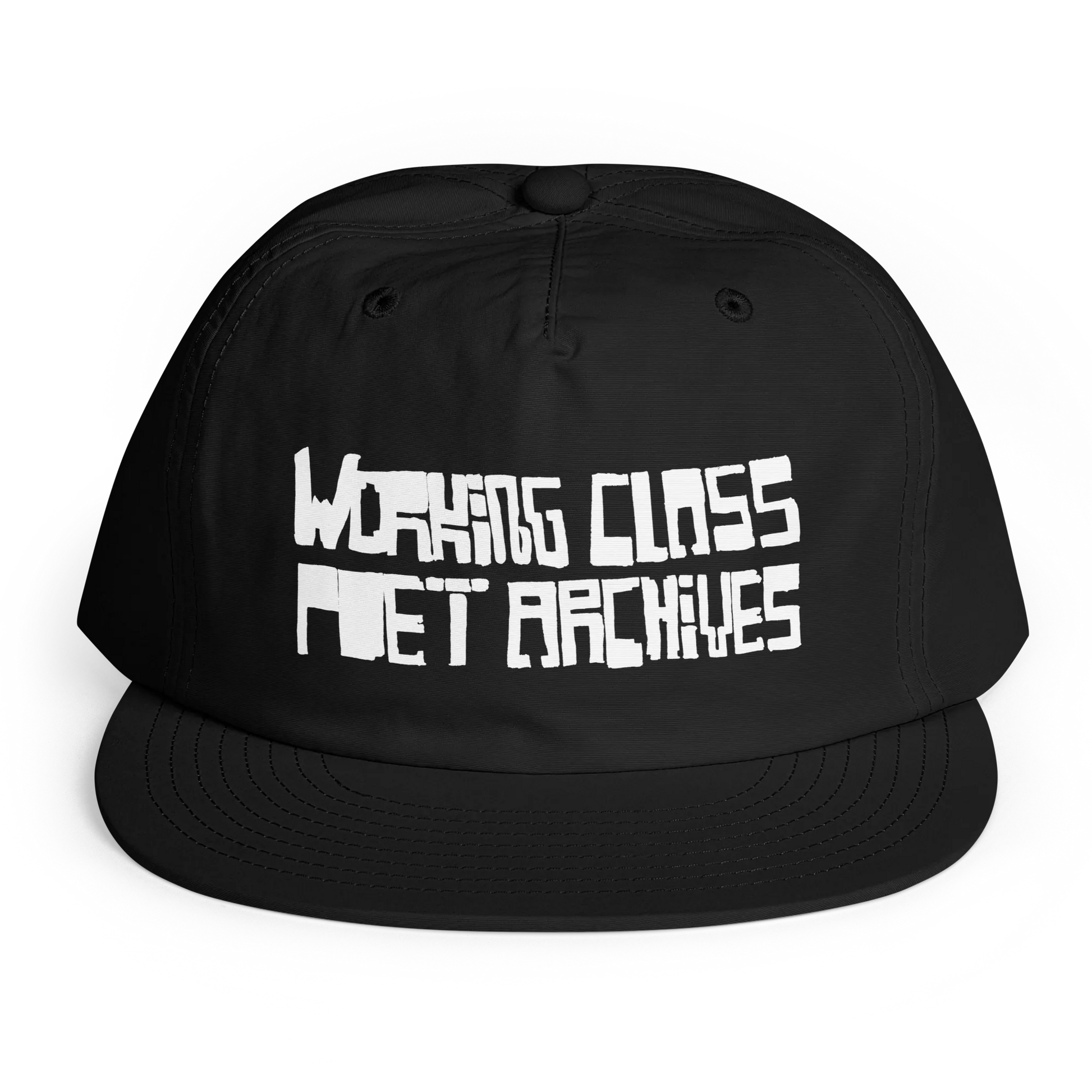 Black cap with white text 'Working Class Poet Archives' on a white background