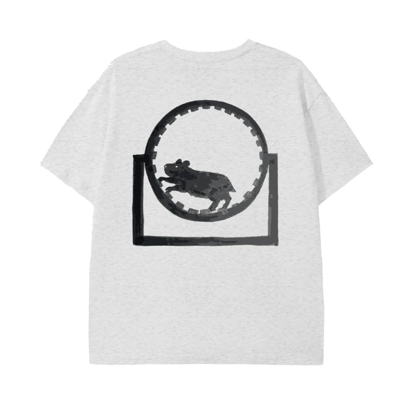 White t-shirt with black graphic design of a dog in a circle on a white background