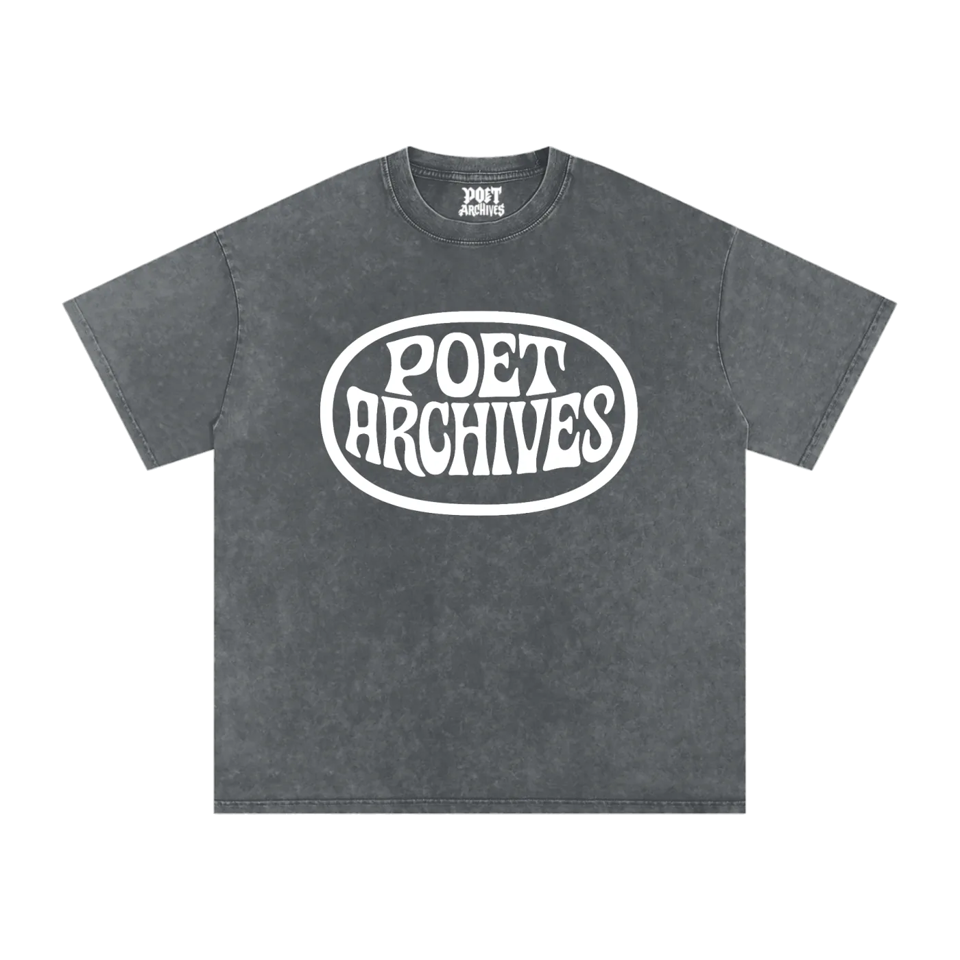 Gray t-shirt with 'Poet Archives' logo on a white background