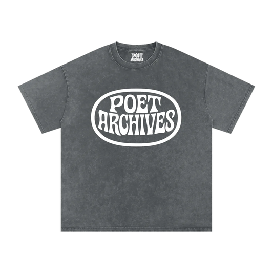 Gray t-shirt with 'Poet Archives' logo on a white background