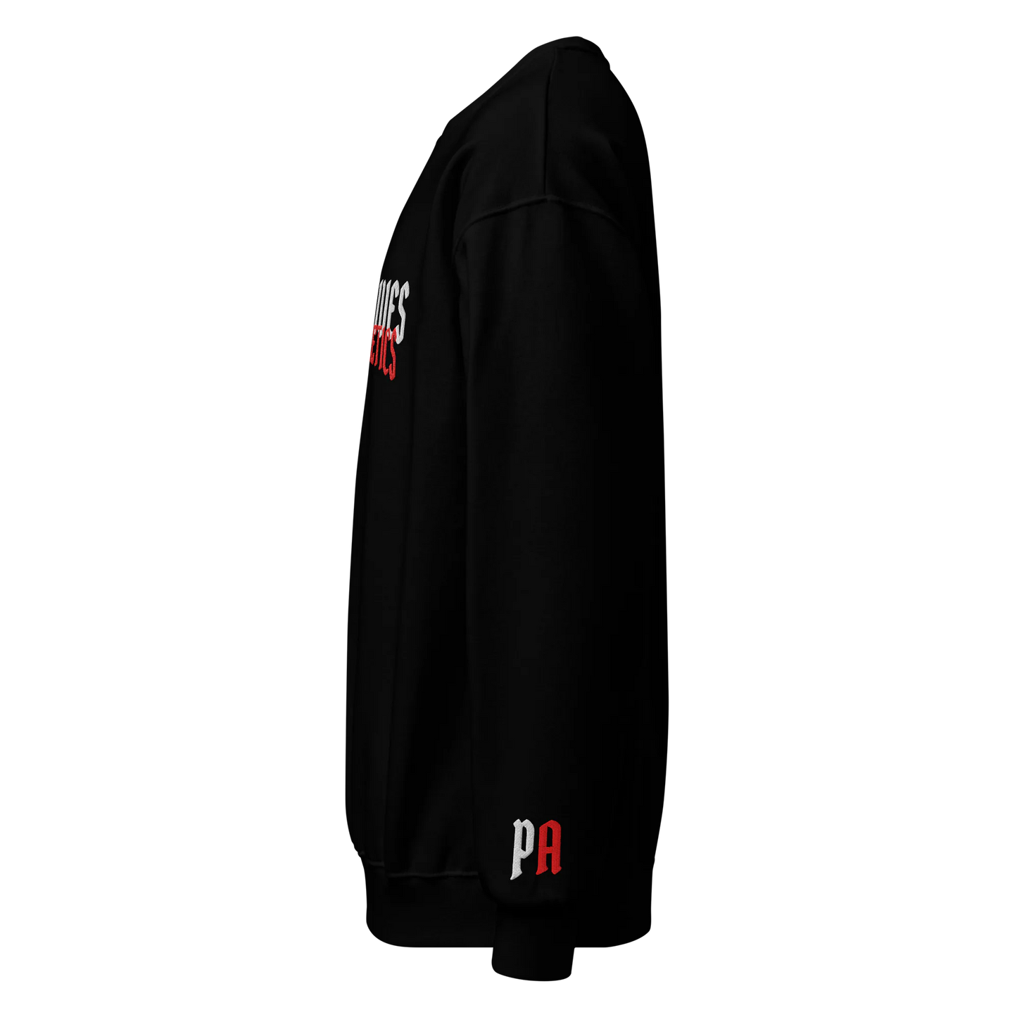 Black hoodie with visible branding on a white background