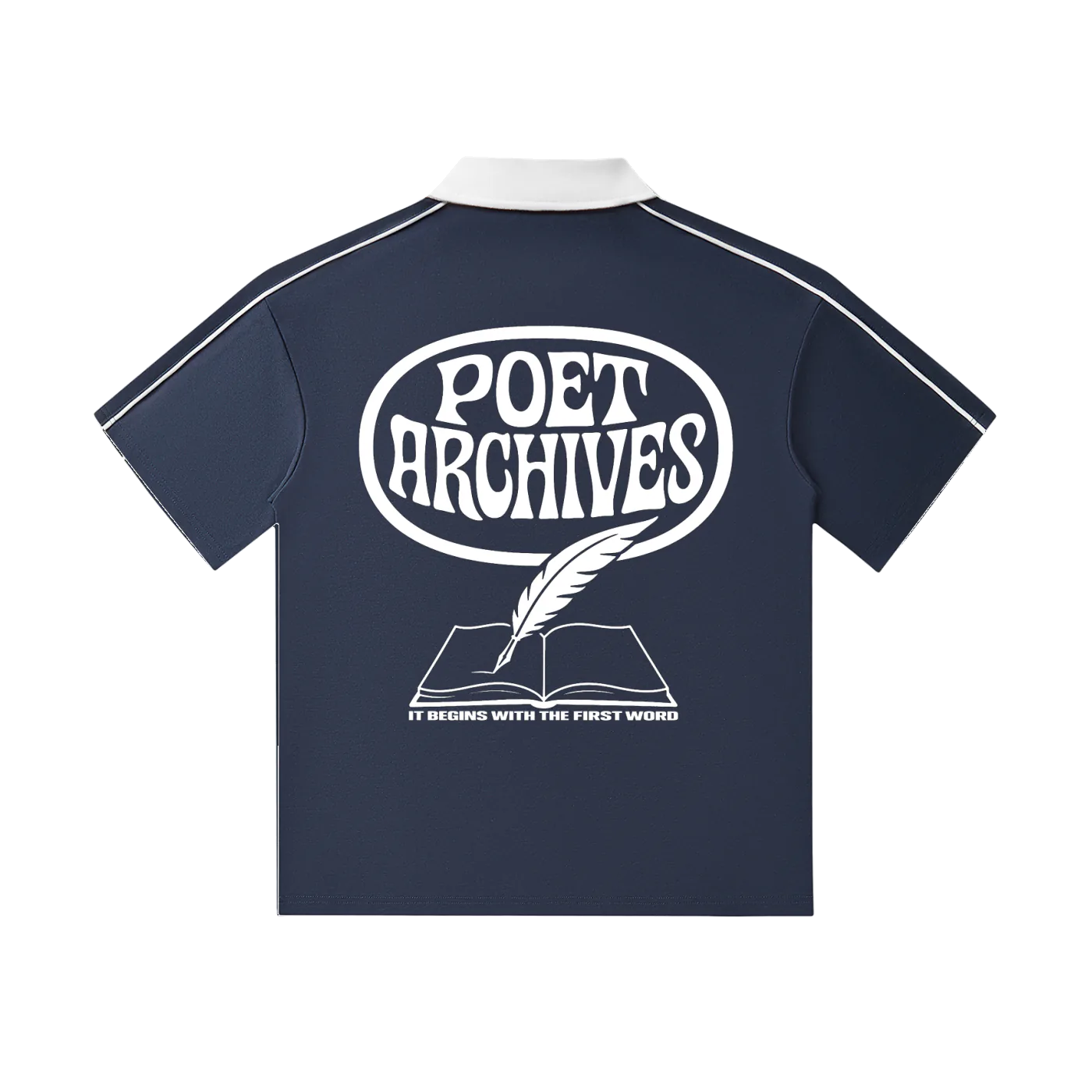 Poet Archives clean polo logo contrast collar shirt in navy. 100% cotton, bold streetwear edge with skater, goth, punk, and emo influences.