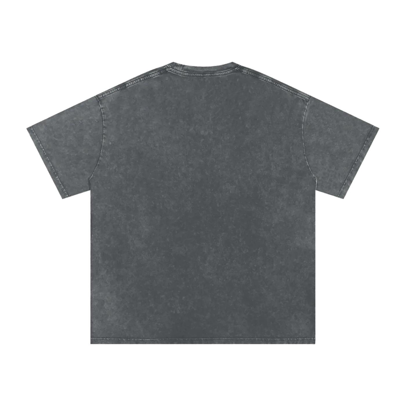 Back view of a plain dark gray t-shirt on a white background