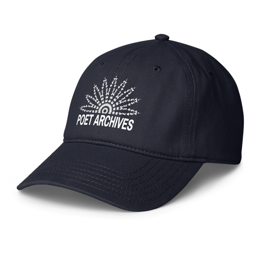 A dark navy blue baseball cap with a white embroidered sunburst graphic and the text 'POET ARCHIVES' on the front, shown against a plain white background.