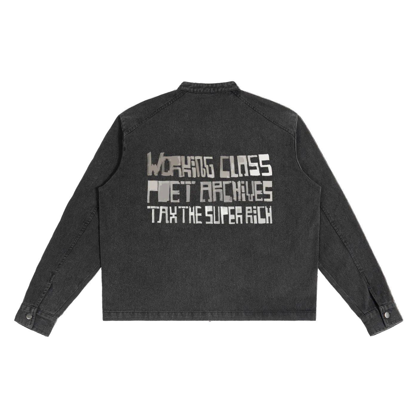 Black jacket with text on the back on a white background
