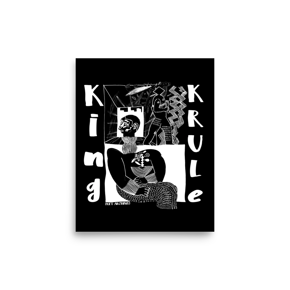 King Krule poster (8″×10″) printed on matte paper, featuring an abstract minimalist graphic design inspired by the musician, from Poet Archives