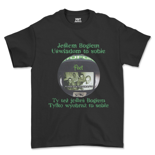 PAKTOFONIKA T-SHIRT laid flat, front view showing the Paktofonika graphic print design on a black tee, from Poet Archives