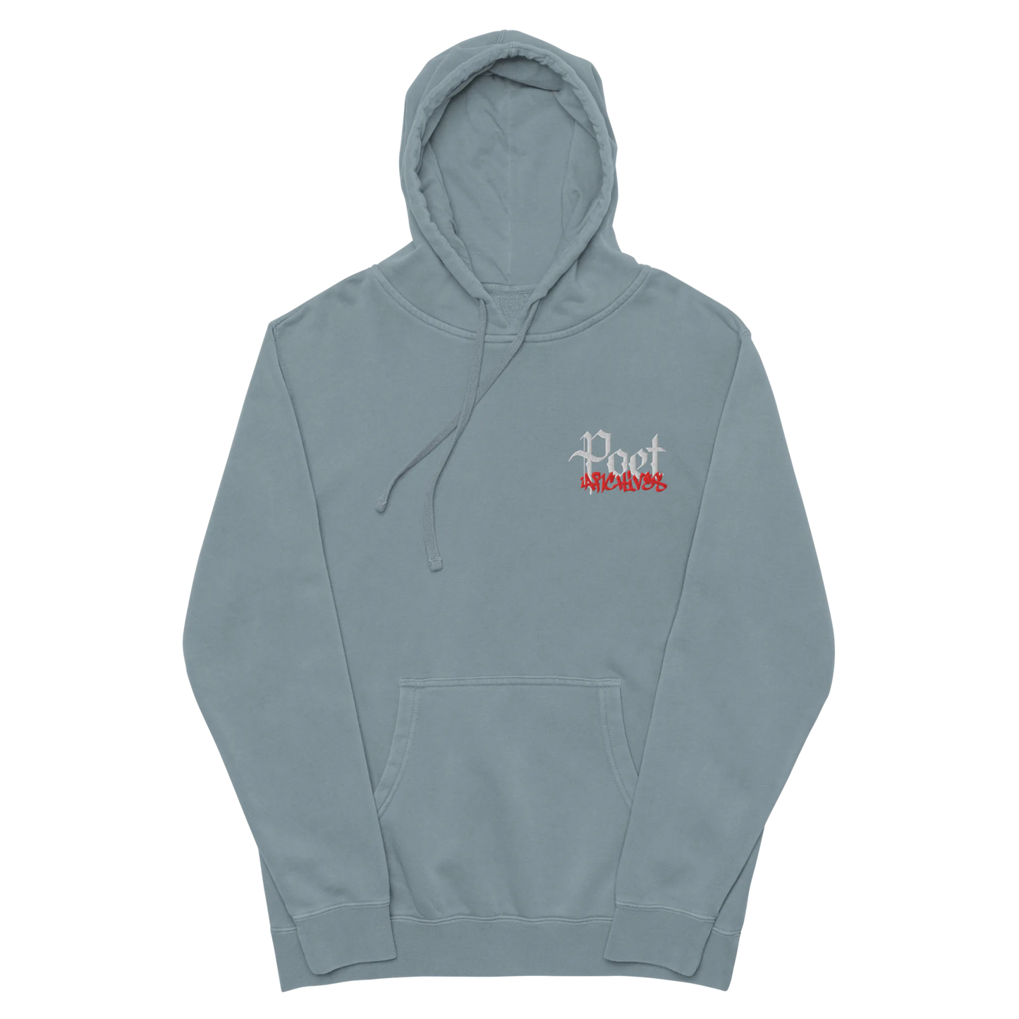 Gray hoodie with a logo on the chest against a white background