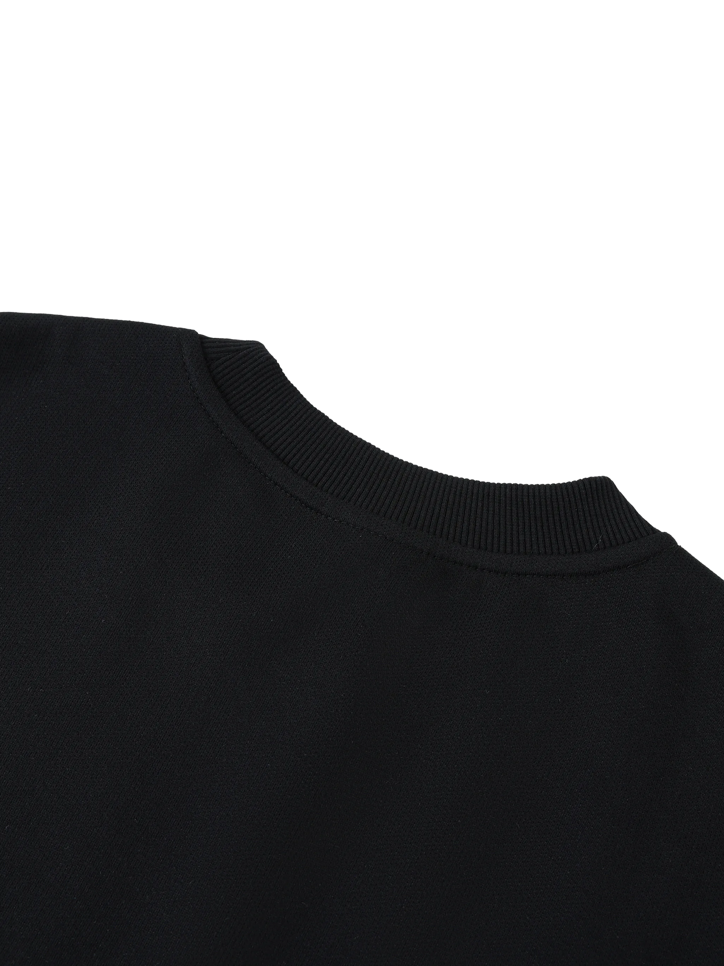 Close-up of a black sweater collar on a white background
