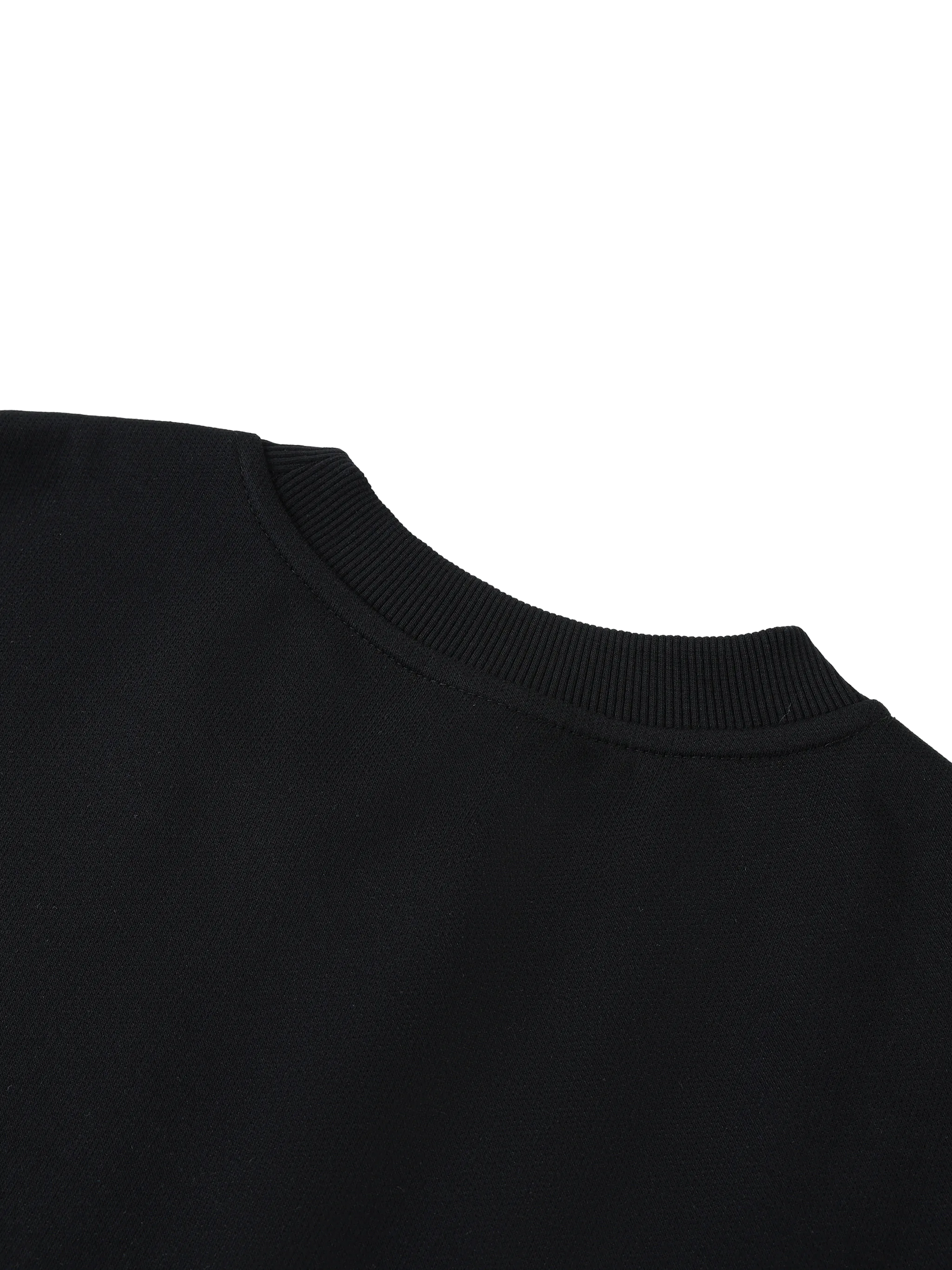 Close-up of a black sweater collar on a white background